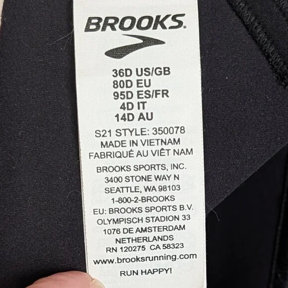 Brooks Dare Underwire Sports Bra, Black, Size 36D - Picture 8 of 10